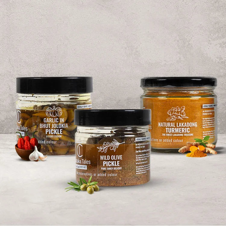 Garlic in Bhut Jolokia Pickle + Turmeric + Wild Olive Pickle image 0