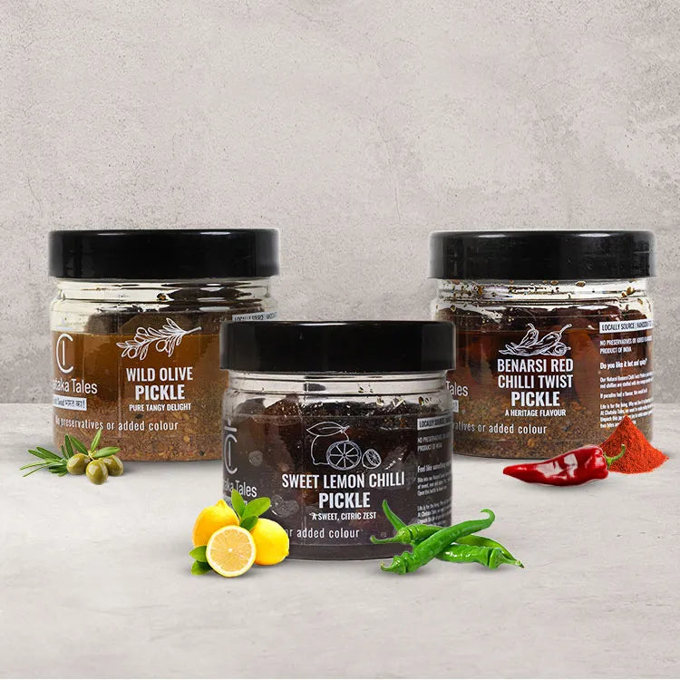 Sweet Lemon Chilli Pickle + Wild Olive Pickle + Benarsi Chilli Pickle image 0